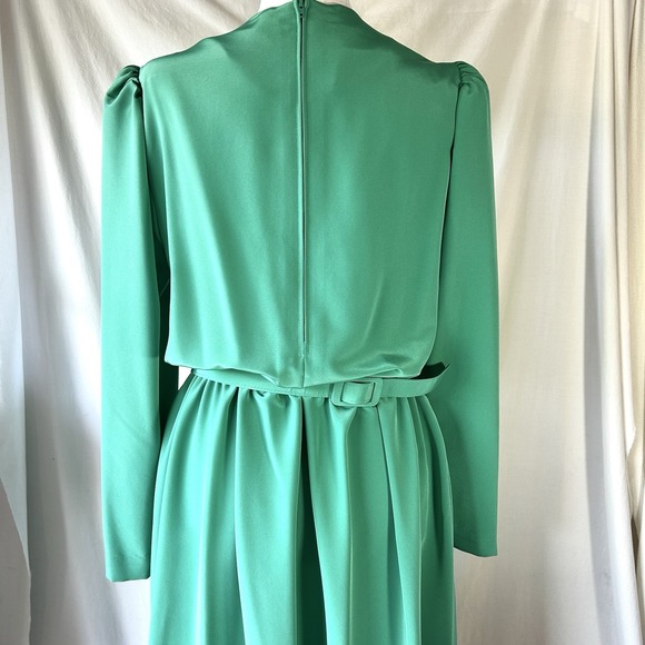 NWT Vintage 80s Henry Lee Emerald Green Draped Midi Dress Size 12 Made In USA - Picture 12 of 14